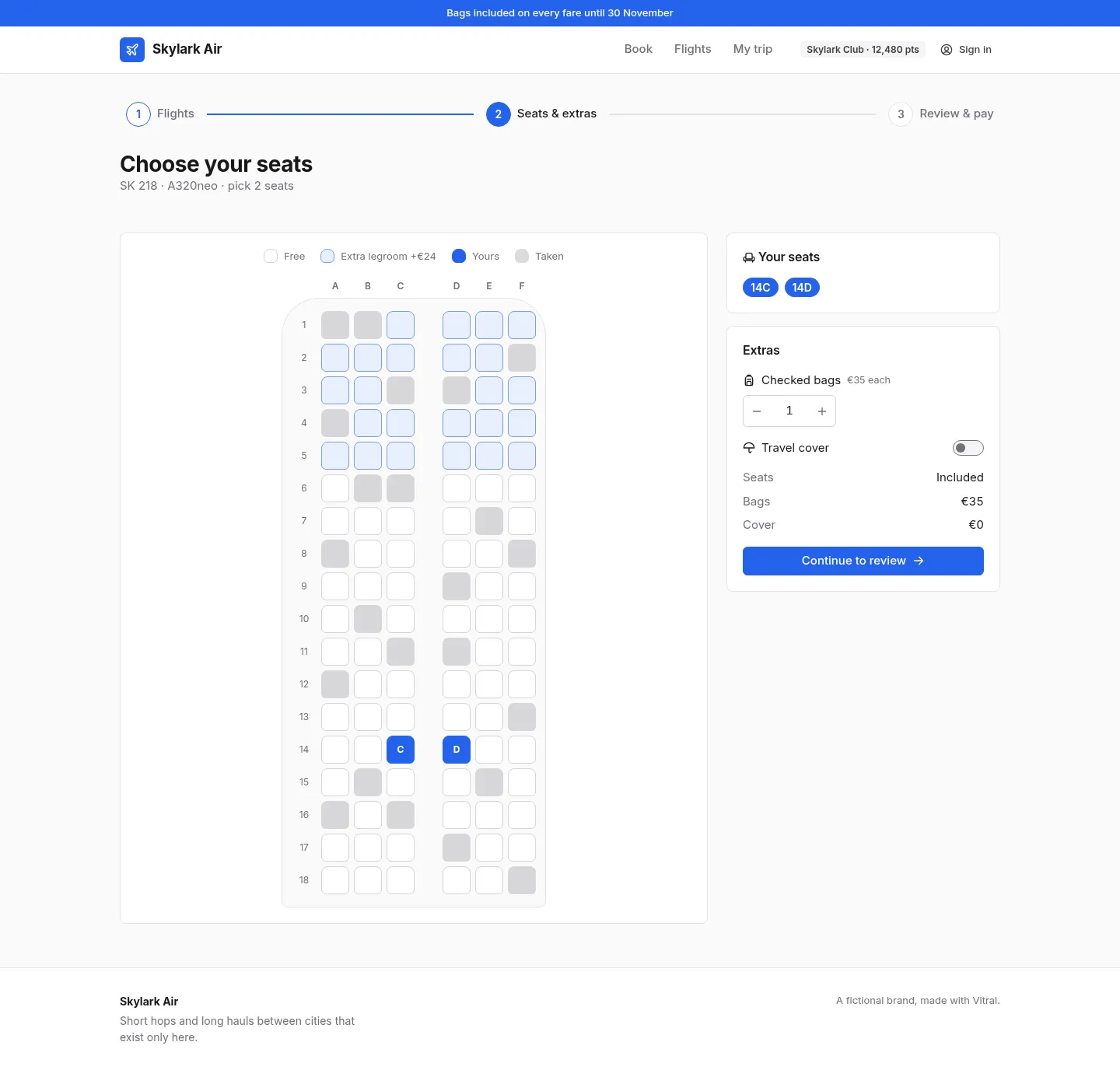 Skylark Air: the Seats screen