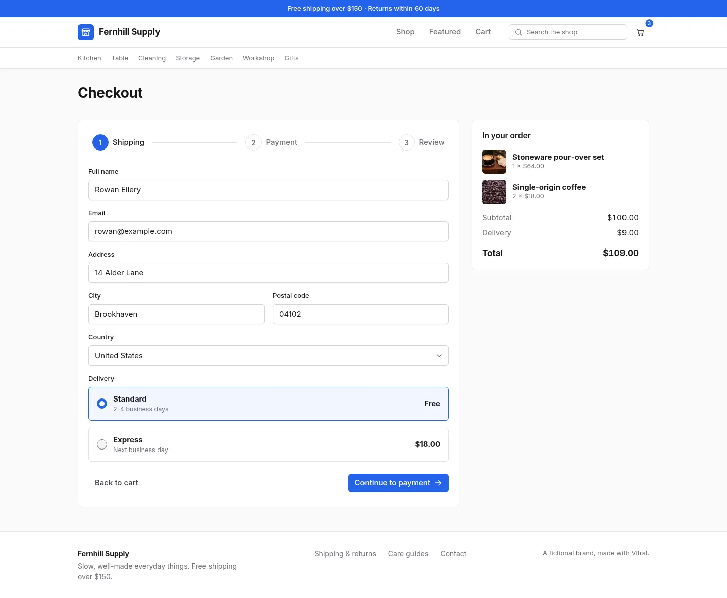 Fernhill Supply: the Checkout screen
