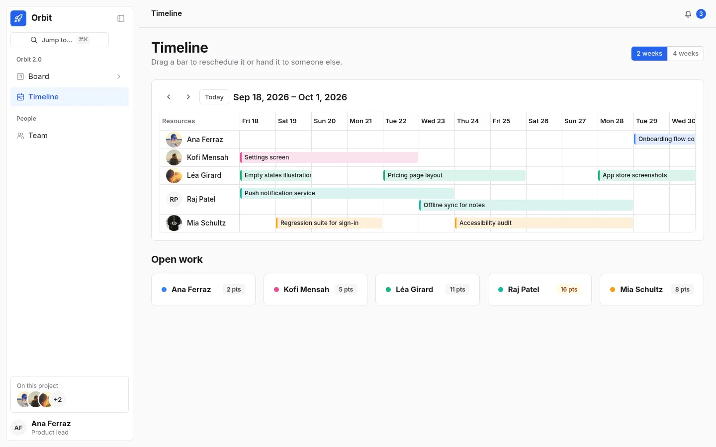 Orbit: the Timeline screen
