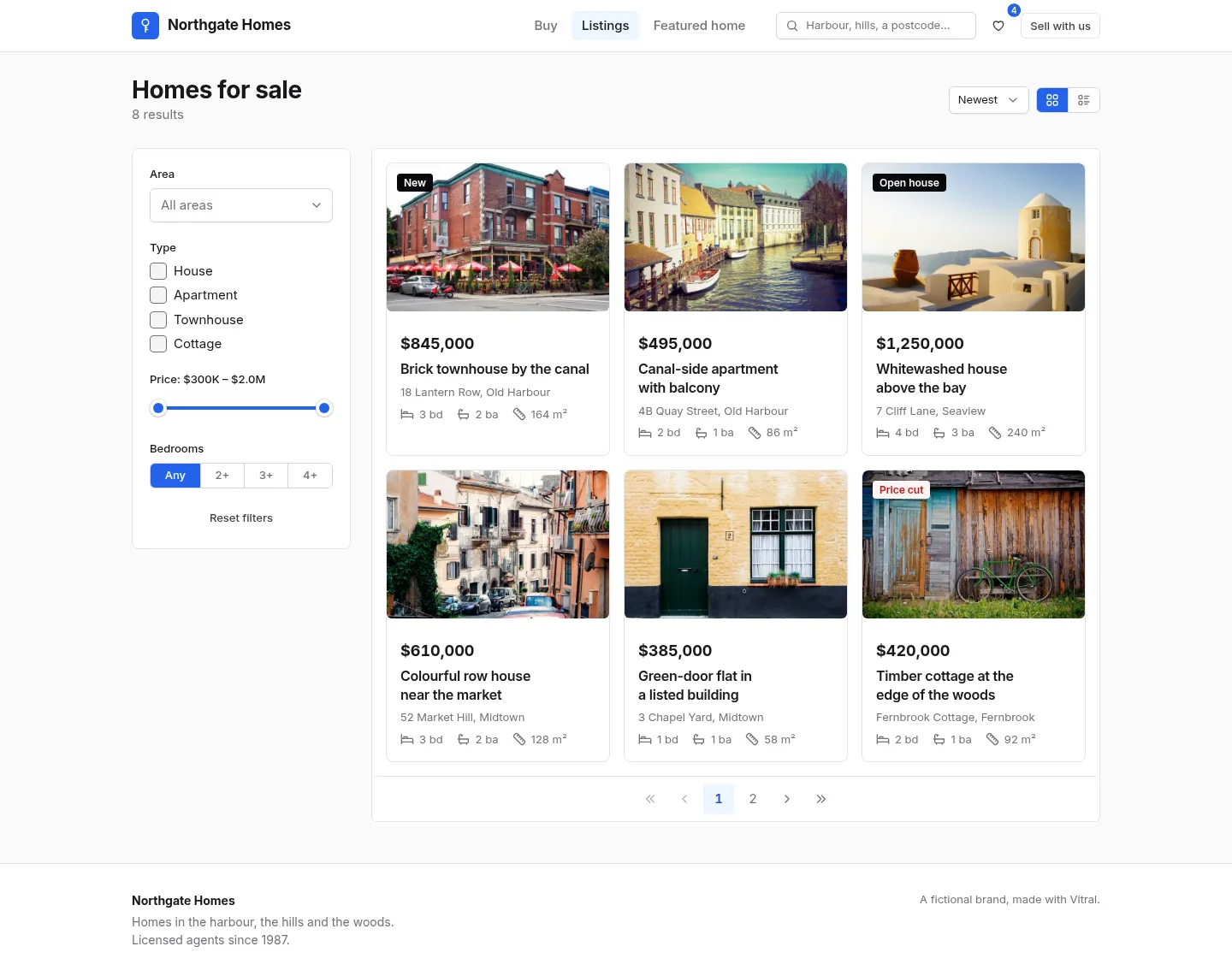Northgate Homes: the Listings screen